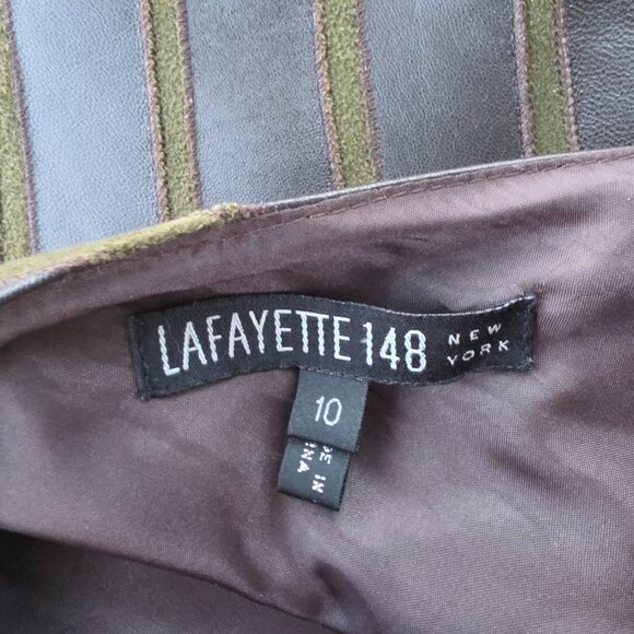Lafayette 148 New York A line dark brown leather skirt with suede - Picture 6 of 8